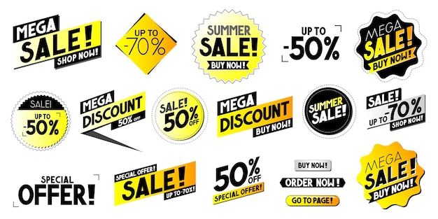 Set di elementi grafici di vendita isolati su sfondo bianco