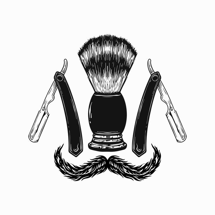 Vettore set di elementi monocromatici vintage per barbiere concetto di design del logo vettoriale