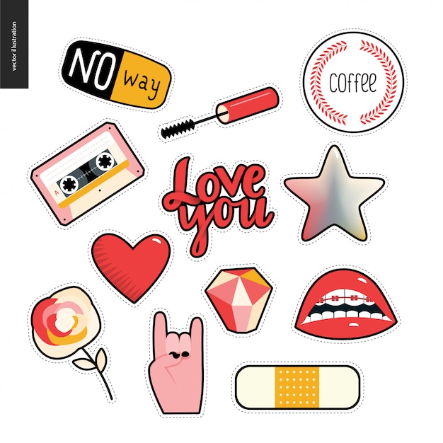 Set di elementi patch contemporanei girly