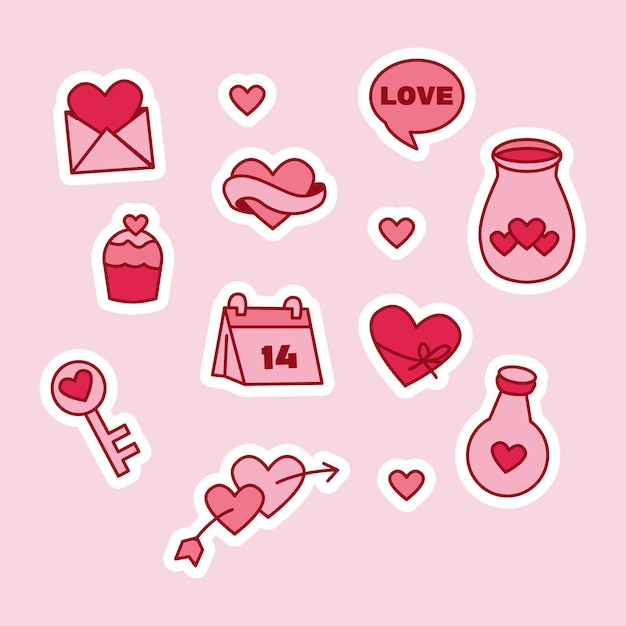 Set di elementi per adesivi del giorno di San Valentino