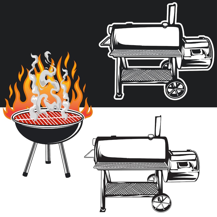Vettore set di elementi per barbecue macchina della nebbia da campeggio