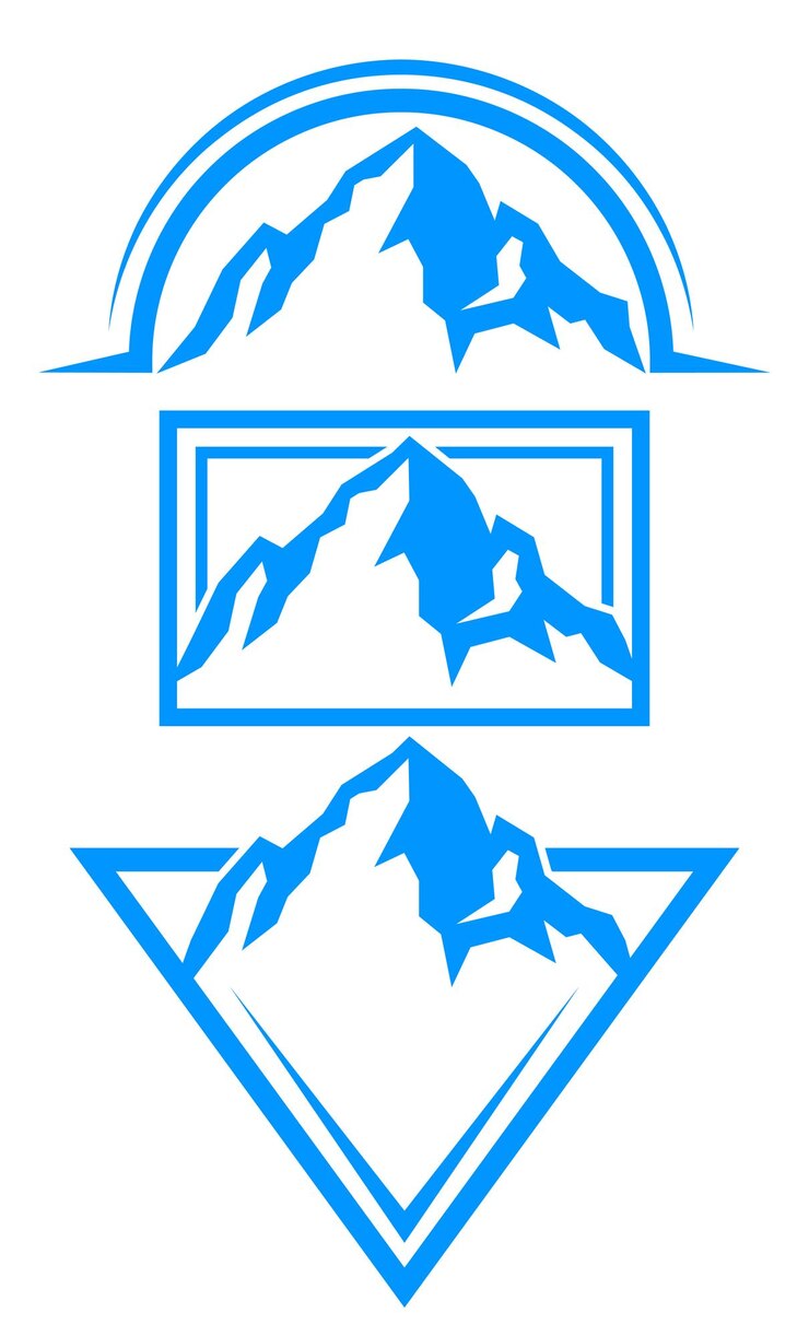 Vettore set di elementi per la progettazione di badge o adesivi con onda di palma forma in un triangolo illustrazione vettoriale monocromatica