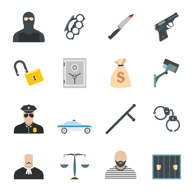 Set di elementi piatti del crimine per web e dispositivi mobili