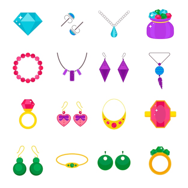 Set di elementi piatti vettoriali di gioielli