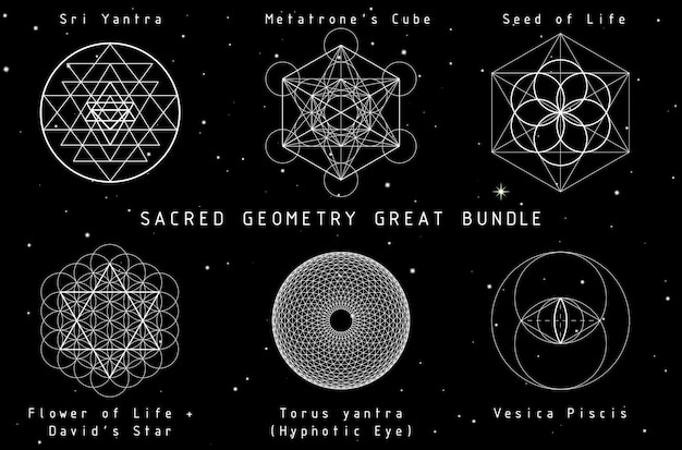 Set di elementi vettoriali di disegno di geometria sacra