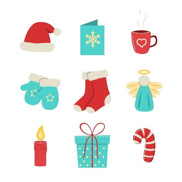 Set di elementi vettoriali di Natale e Capodanno Accessori invernali per la decorazione delle vacanze
