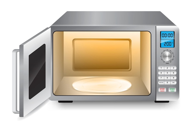 set di elettrodomestici realistici con vista frontale del forno a microonde o elettrodomestici da cucina o forno a microonde