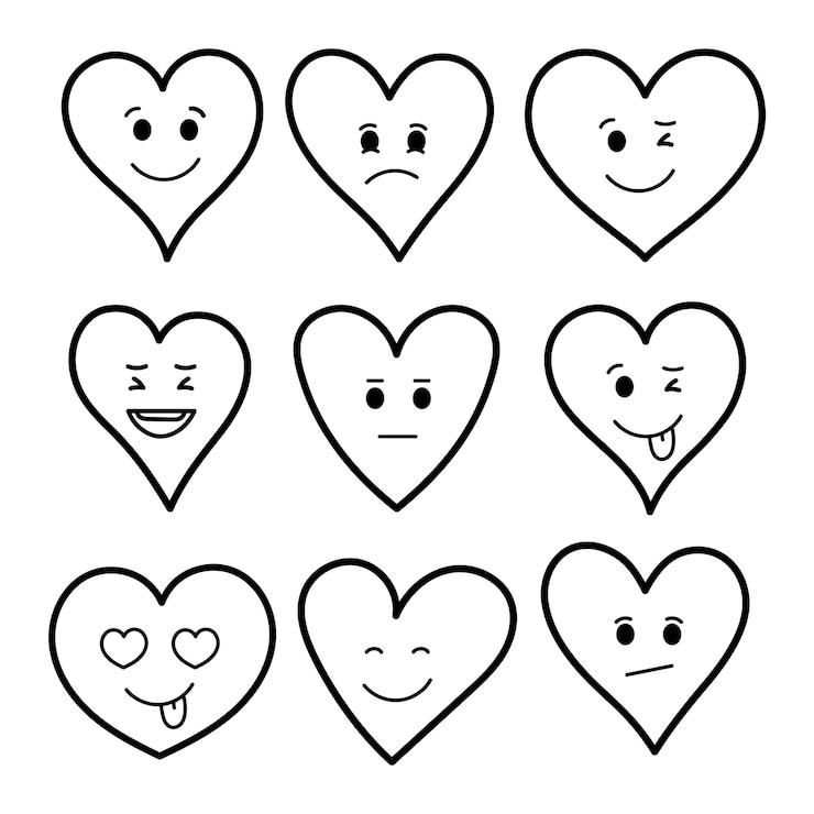 Vettore set di emoji doodle hearts