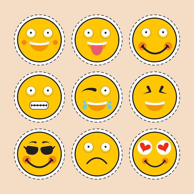 Set di emoji misti vettoriali Collezione di adesivi emoticon collezione di smileys