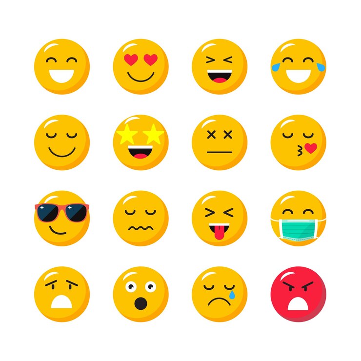 Set di emoticon cartoni animati Facce gialle che esprimono emozioni Icone Emoji