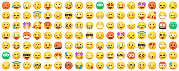 Vettore set di emoticon con icone di sorriso set di emoji di cartoni animati set di emoticon vettoriali