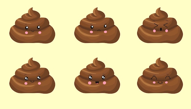 Set di emoticon dei cartoni animati di cacca carino divertente personaggio degli escrementi