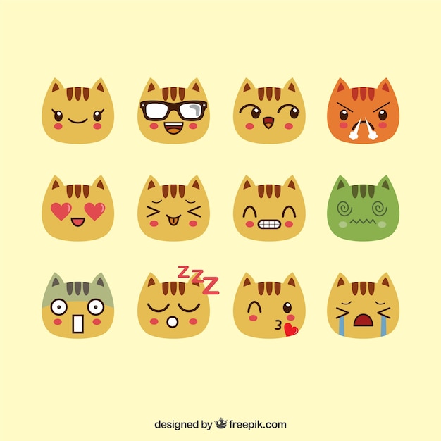 Set di emoticon gatto con espressioni fantastiche