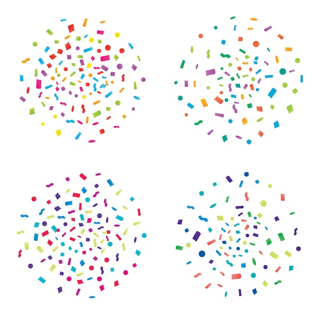 Set di esplosione colorata di coriandoli. Illustrazione vettoriale. Elemento di design piatto.