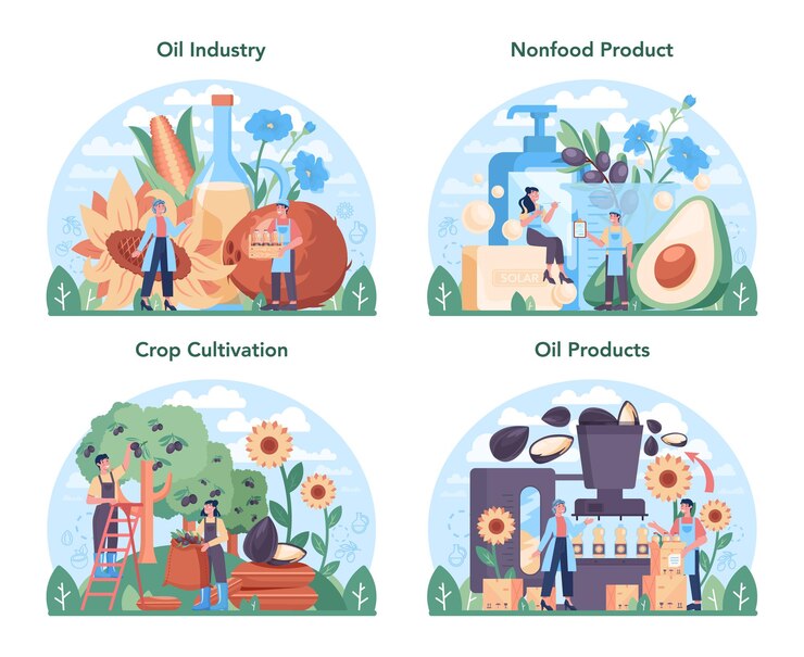 Vettore set di estrazione di petrolio o industria di produzione. illustrazione vettoriale isolato