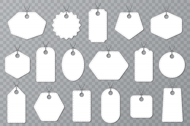 Set di etichette bianche vuote tag. Modello di etichette tag