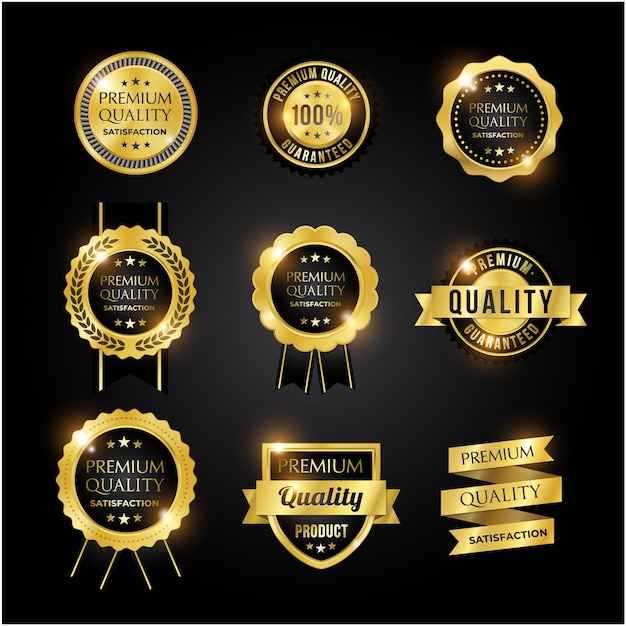 set di etichette d'oro di qualità premium garantita