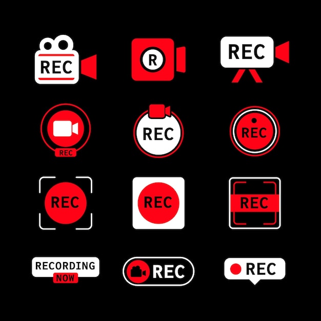 Set di etichette rec rec di progettazione piatta