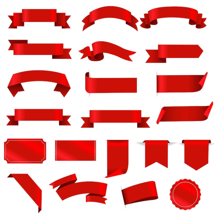 Set di etichette rosse e nastro Sfondo bianco