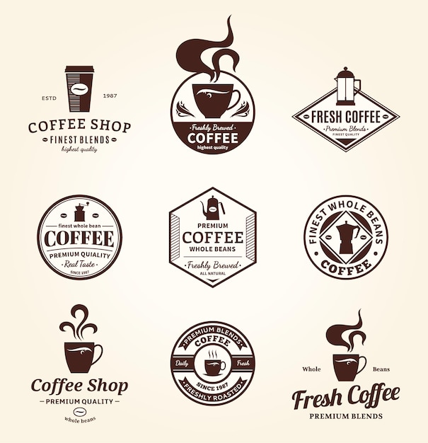 Set di etichette vettoriali di caffetterie, icone ed elementi di progettazione