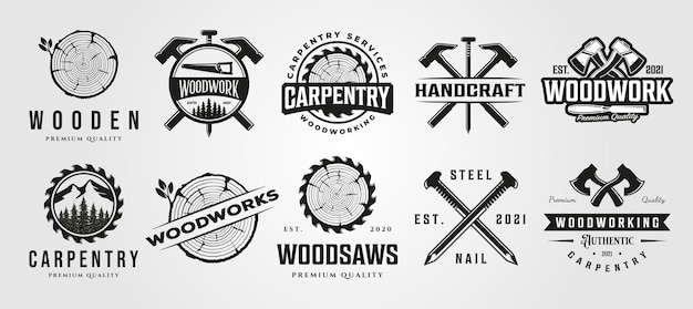 Set di falegnameria logo vintage artigiano simbolo illustrazione design