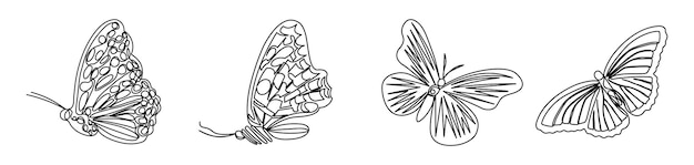 Set di farfalle a linea singola di disegni astratti
