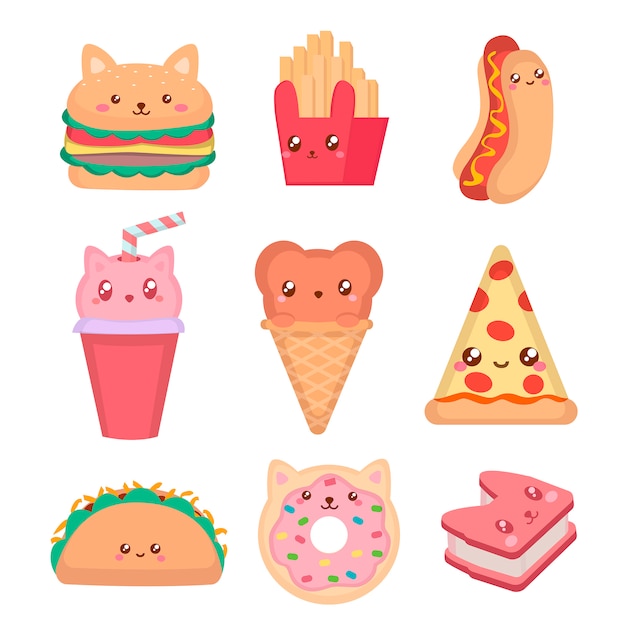 Set di fast food e gelati kawaii