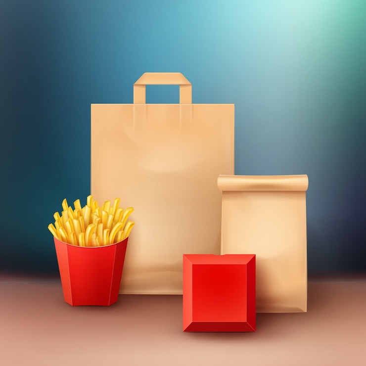 Vettore set di fast food in confezione da asporto con patatine fritte
