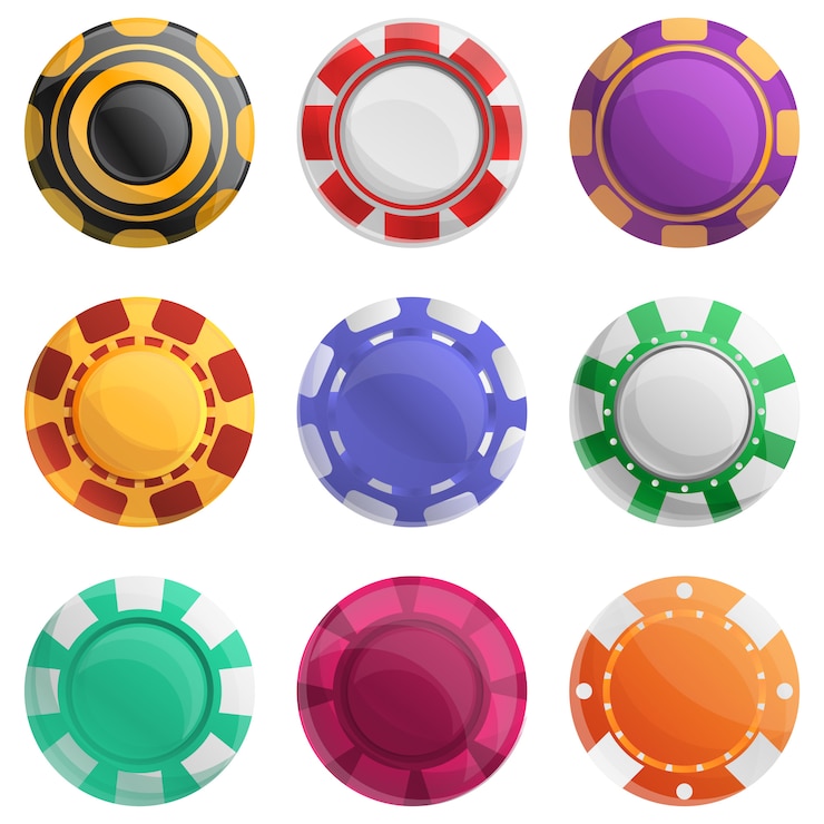 Vettore set di fiches del casinò, in stile cartone animato