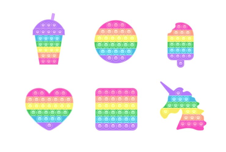 Set di fidget popit Gioco antistress alla moda Giocattolo a mano con bolle di spinta nei colori dell'arcobaleno