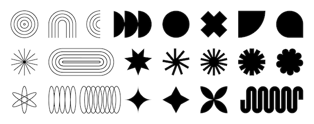 Set di figure geometriche semplici in bianco e nero