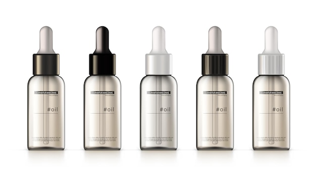 Set di flaconi contagocce in vetro cosmetico realistico 3D
