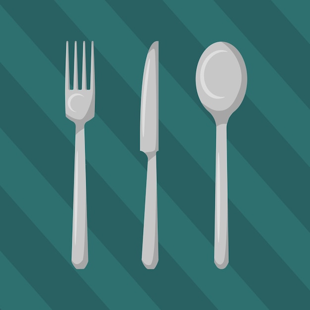 Set di forchetta coltello e cucchiaio in stile piatto Immagine vettoriale