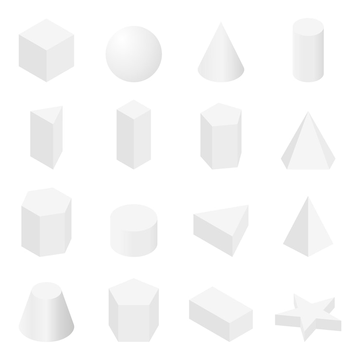Vettore set di forme 3d bianche di base forme geometriche per il concetto di istruzione