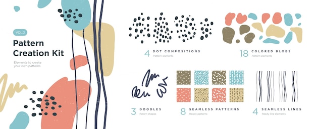 Set di forme astratte alla moda disegnate a mano ed elementi di design Set di creazione di modelli