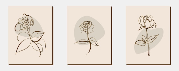 Set di forme floreali retrò disegnate a mano ed elementi di design doodle Line art contemporary