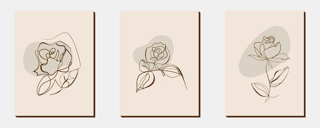 Set di forme floreali retrò disegnate a mano ed elementi di design doodle Line art contemporary