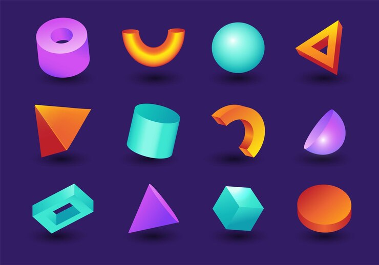 Vettore set di forme geometriche in disegno di cartoni animati 3d questa bellissima collezione presenta forme geometriche