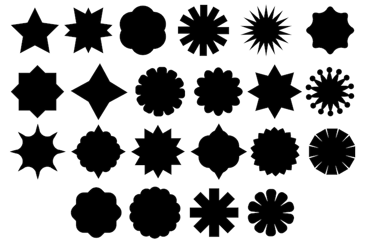 Vettore set di forme stellari elementi poligonali simbolo geometrico nero collezione starburst