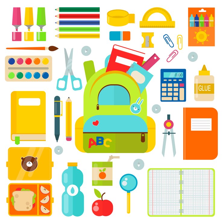 Vettore set di forniture scolastiche