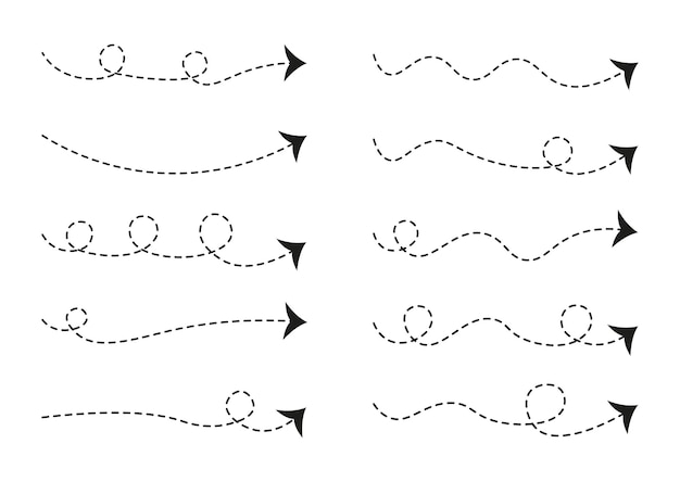 Set di frecce a linea tratteggiata, collezione di frecce a linea tratteggiata