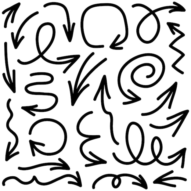Set di frecce disegnate a mano Elementi di design vector doodle Illustrazione su sfondo bianco per business infografica banner web e concept design