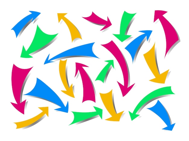 Set di frecce multicolori disegnate a mano isolate su sfondo bianco Icone di contrassegno illustrazione vettoriale