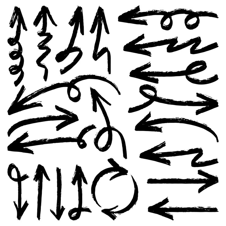 Vettore set di frecce vettoriali disegnate a mano doodle su sfondo bianco elemento di design illustrazione vettoriale