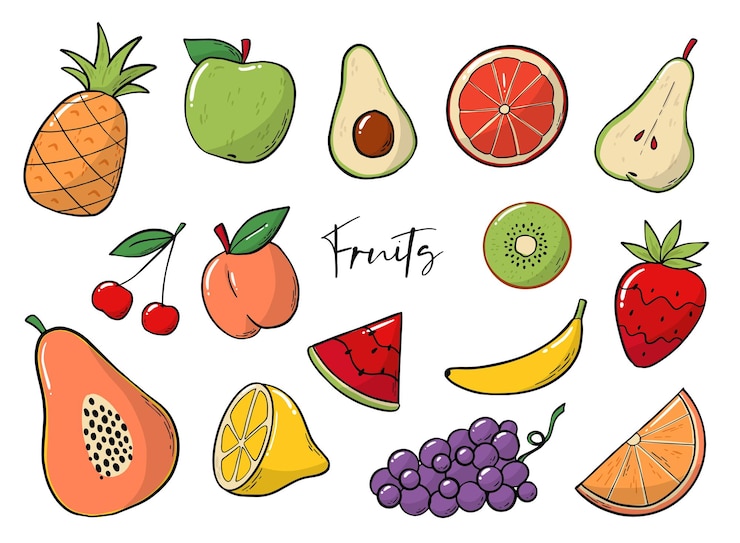 Vettore set di frutti disegnati a mano isolati su sfondo bianco per stampe adesivi segni clipart
