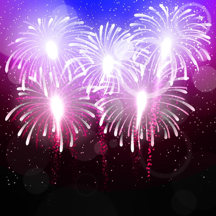 Vettore set di fuochi d'artificio. saluti colorati luminosi realistici. illustrazione vettoriale