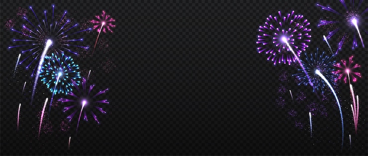 Vettore set di fuochi d'artificio sul concetto di spazio di copia luogo per testo e presentazione capodanno e natale tradizionale vacanza invernale illustrazione vettoriale realistica isolata su sfondo trasparente