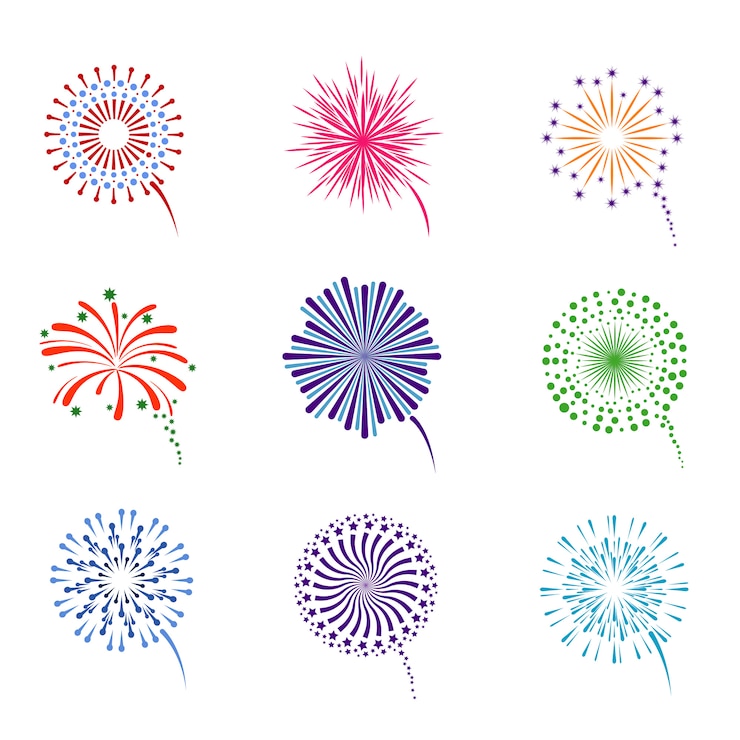 Vettore set di fuochi d'artificio