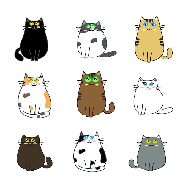 set di gatti carini arte animale vettoriale