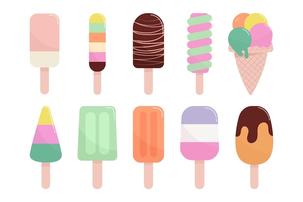 Set di gelati Gelato con diversi sapori cono e ghiaccioli